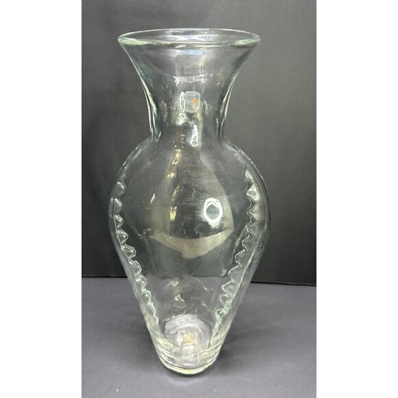Vintage Blenko Glass Crystal (Clear) 13.5” Tall Vase Ribbed Design W/label - Picture 3 of 7